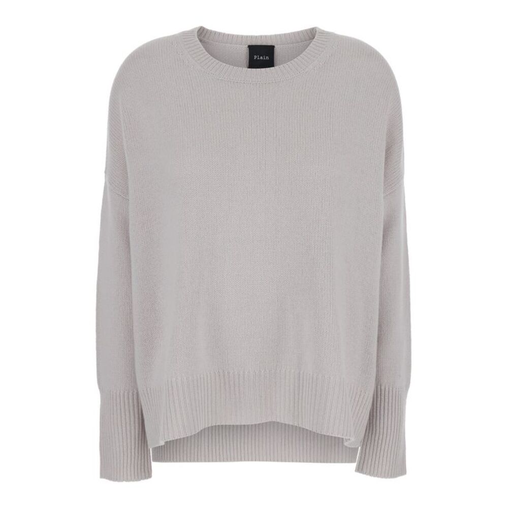 Plain Women Grey Oversized Crewneck Sweater In Cashmere Woman